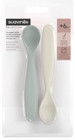 Suavinex, Pack 2 Cuillères pour Bébés. Convient aux Gencives Sensibles. Pour Bouilles et Petits Pots. Aptes pour le Lave - Vaisselle. Pour Bébés +4 Mois, Vert