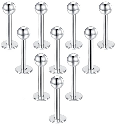 Besyvvin 10pz piercing labbro labret stud 12mm acciaio chirurgico piercing elica tragus labbro cartilagine argento
