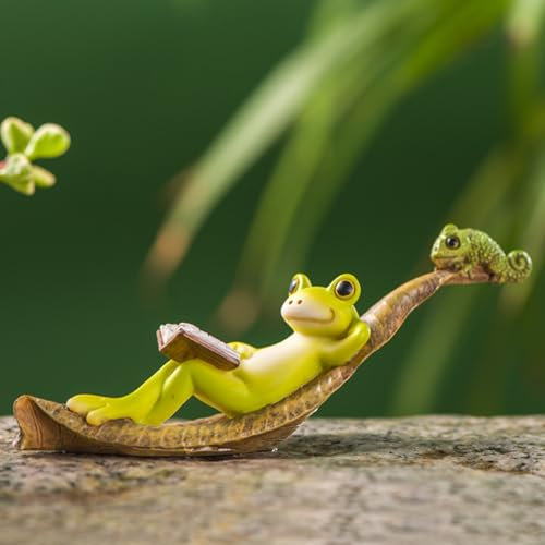 Frosch Dekofigur für Draußen, Garten Tiere Ornament, Wetterfeste Harz Statue für Teich, Balkon und Solarbrunnen