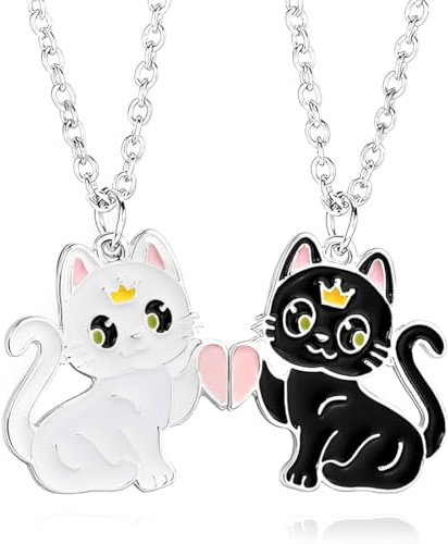 JEYORZY 2pz Collana dell'amicizia, Collane Bff, Collana Pendente Amicizia, Collana Amicizia Best Friends, Collana Ciondolo Gatto per Friends, Collana con Ciondolo Puzzle, Regalo per amici, bianco nero