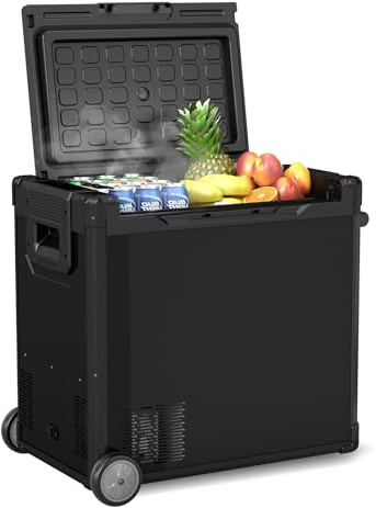 Fullwatt 60L Car Refrigerator with APP Control Portable Compressor Car Fridge Freezer 12/24v Electric Cooler with Telescopic Handle for Camping, Road Trip, Picnic, Cool Box, Down to -20℃