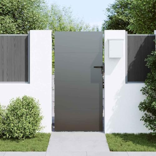 Canditree Black Metal Garden Gate with Lock, Powder-coated Steel, Rust-Resistant (105 x 175 cm)