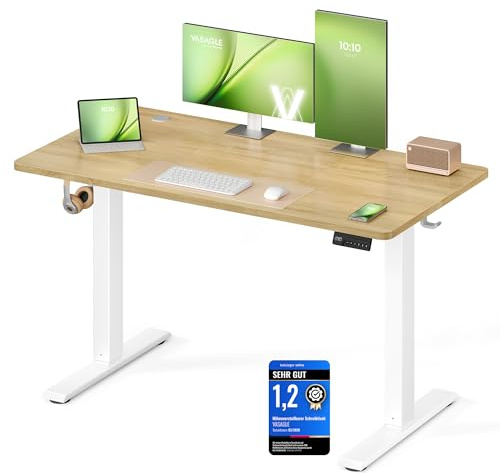 VASAGLE Scrivania Regolabile in Altezza Elettrica, Scrivania per Computer, Promemoria per Sedentarietà, Funzione Memoria con 4 Altezze, per Ufficio, 120 x 60 cm, Rovere Dorato LSD312YA03