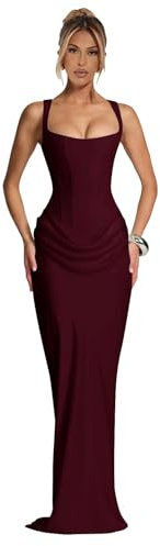 Sougoue Corset Satin Prom Dresses Sexy Long Mermaid Pleated Dress for Women 2026 Spaghetti Straps Cocktail Party Gown Burgundy 4