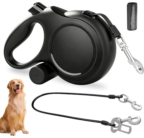 Hundkoppel 8 m bettbeständig, 227 x 139,5 x 53 mm infällbart hundkoppel, rullkoppel hund, robust rullkoppel för promenader och utomhusaktiviteter, komfort, 360°anti-trassel, svart