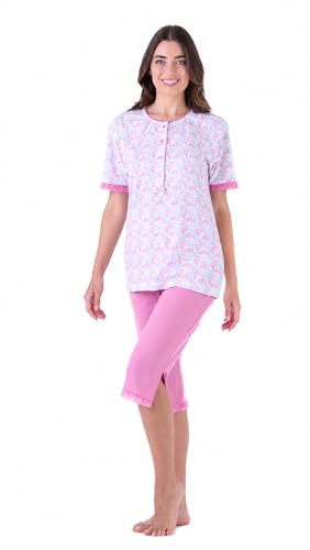 Pigiama Donna Cotone Corto Leggero Estivo - Pigiama Due Pezzi – Mezza Manica e Pantaloncini o Pescatore in 100% Fresco Cotone – (IT, Testo, L, Regular, Regular, 3605 Rosa)