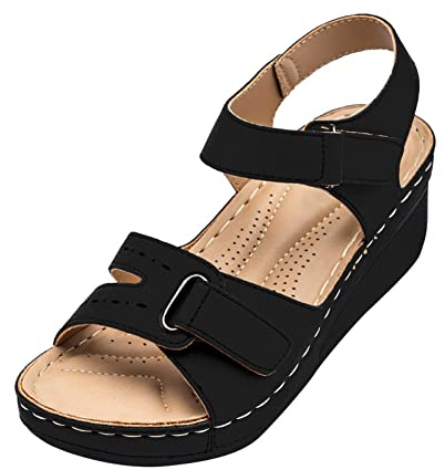 Sommarsandaler för kvinnor med låg kilklack och plattform - bekväma sandaler för dam med rivning sandaler hållbar färg öppna skor bred växt toffel justerbar lätt att sätta på fritidsskor Getaway
