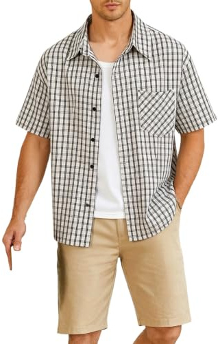 Camisa tradicional para hombre, manga corta, a cuadros, Oktoberfest, camisa para hombre, corte ajustado, color verde, camisa con botones, cuello Kent, camisa de ocio, festival, informal, disfraz de