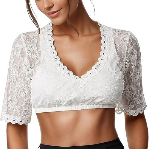 Generisch 2026 Mujeres Aros Tubo Top Top Chaleco Elegante Blusa Dirndl para Oktoberfest Lencería con Patrón Floral Cintura Elástica (Blanco, XL)