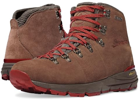 Danner Mountain 600 Waterproof Hiking Boots for Men - Lightweight, Durable Upper with Breathable Lining, Shock-Absorbing Footbed & Traction Outsole, Brown/Red, 10 Wide