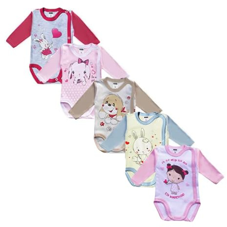 MEA BABY Unisex långärmad kroppsdräkt, 5-pack med tryck för flickor och pojkar
