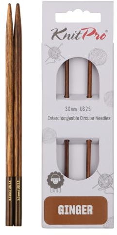 KnitPro 31201 Ginger - Punte per ferri da maglia, in legno, 3 mm, colore: naturale/marrone