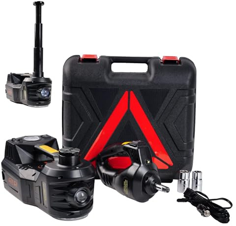 ROGTZ Electric Hydraulic Car Jack Kit 5 Ton 12V Portable Lift Range 17.7 Inch with Impact Wrench and Tire Inflator Pump for SUV Sedan Truck Car Repair Floor Jack for Vehicle Tire Change with LED Light