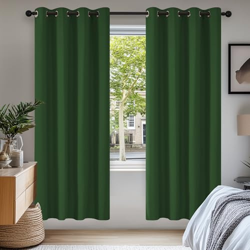 Deconovo Blackout Curtains Super Soft Bedroom Curtains Thermal Insulated Energy Saving Curtains for Kids Forest Green 46x84 Inch 2 Panels