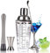 Shaker per cocktail in vetro stampato con ricette per bevande, tazze per shaker in vetro da 14 once con misurino e cucchiaio per miscelare e set da bar in acciaio inossidabile Kit per barista