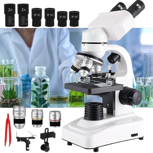 Soflightmok Microscopio Binoculare per Adulti, Bambini E Studenti, Microscopio Biologico Composto 40x-2400x, 3 Obiettivi: 4x/10x/100x, 4 Oculari: 2 * 16x 2 * 30x, Lente d'Ingrandimento: 2 * 2X,White