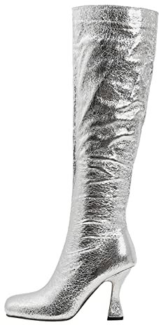 Bottes pour femme - Tige large - Talon pointu - Bottes à enfiler - Bottes à talons hauts - Bottes hautes à paillettes - Bottes vernies - Bottes longues en cuir synthétique - Bottes de soirée festives,