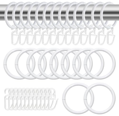 KtbeYTi 50 Piezas Anillos Cortina Metal Anillos Colgantes para Cortinas 30 mm Anillos Colgantes y Ganchos de Cortina de Plástico para Cortinas, Cortinas de Ducha(Blanco)