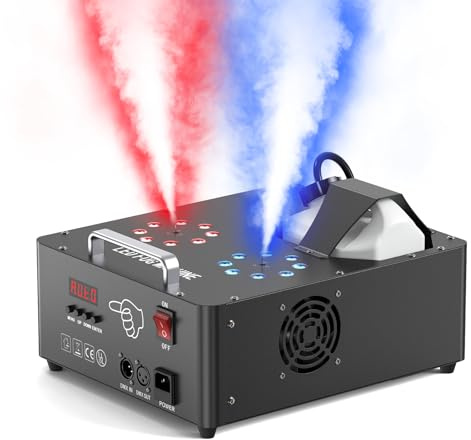 2000W Macchina del Fumo con 8+8 RGB Luci LED e Telecomando Wireless, Macchina Fumo Discoteca Fog Machine con Controllo d-mx512 per Halloween DJ Feste Nozze Natale e Effetti su Palco