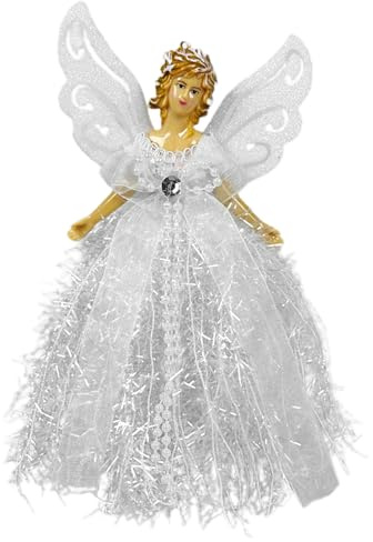 Joygoodta Julängel julgransprydnad, vacker ängelträddekoration med vinge och klänning, 25 cm stående julgran för hem semester fest dekor jul