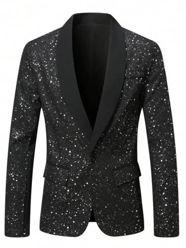 Blazer à paillettes pour homme - Veste à paillettes - Coupe ajustée - Costume de carnaval - Un bouton - Veste de Nouvel An - Performance brillante - Veste de costume pour homme - Tenue disco