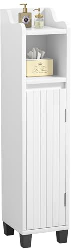 Yvsevnr Armario Baño Pequeño y Estrecho, Mueble Auxiliar de Baño Madera, Estantes Ajustables, Cierre Magnético, Armario de Almacenamiento, Adecuado para Dormitorio, Cocina y Salón, Moderno, Blanco