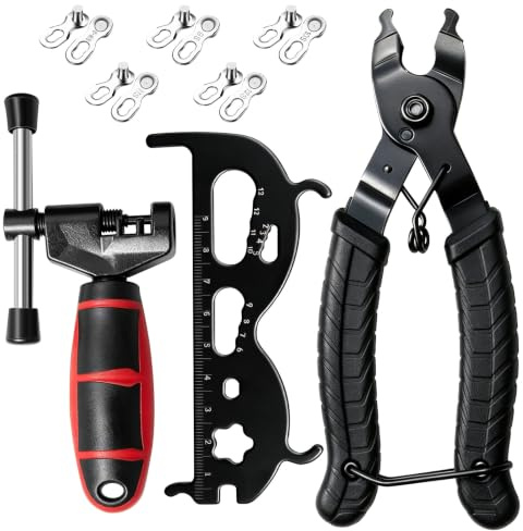 Kit d'outils pour Chaîne de Vélo, Dérive Chaîne Vélo | Pince Attache Rapide, Jauge d'Usure, Outil de Réparation de Chaine pour VTT Route Ville, Compatible 6 7 8 9 10 11 12 Vitesses