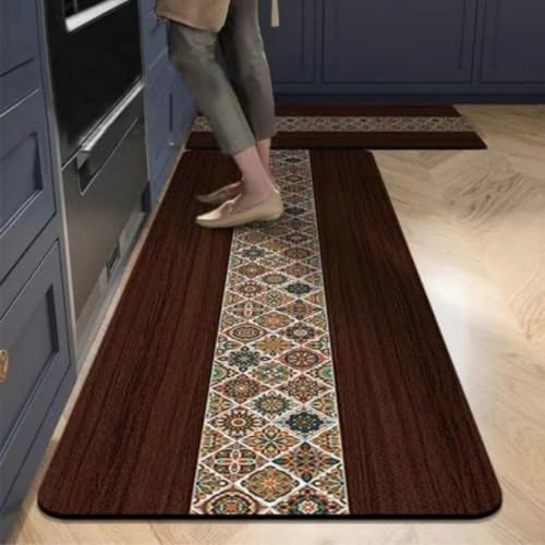 Alfombra Cocina 50X80Cm Grano De Madera Marrón Alfombra Vinilica Cocina Cuero,Modernas Lavable Antideslizante Anti Fatiga para Pasillo, Comedor,Hogar Alfombrilla Cocina