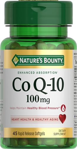 Nature's Bounty CoQ10 100mg for Heart Health Support, Non-GMO Q-Sorb Coenzyme Q-10 Antioxidant Support and Cardiovascular Wellness, Dietary Supplement, Rapid Release Softgels, 45 ct