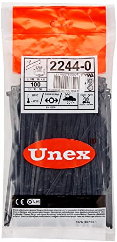Unex 2244-0 U61X, Brida para Uso Exterior, 4.8mm Ancho, 188mm Longitud, color negro, Paquete de 100