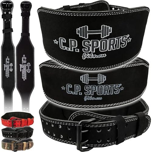 C.P. Sports Trainingsgürtel/Gewichtheber Gürtel Leder | Standard oder extra breit | Herren & Damen | für Kraftsport, Bodybuilding, Fitness | Schwarz M = 75-100 cm (extra breit)
