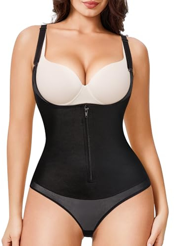 YERKOAD Women Shapewear Bodysuit Latex Waist Trainer Full Body Shaper Tummy Control Fajas Colombianas Zipper Open Bust Corset (XX-Large, Black)