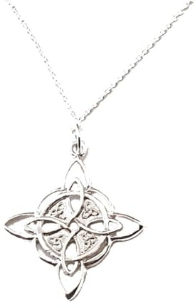 perlascarel Collar Colgante NUDO de BRUJA Plata de Ley con Cadena de 40 a 45 cm por alargue. Plata de Ley y Estuche
