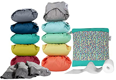 Close Pop In Pañales De Tela Reutilizables Colores Vivos Y Pastel | 0 Pañales Ecológicos De Bambú + 3 Absorbentes De Bambú Nocturnos + 80 Forros Biodegradables + Bolsa De Mano, Unisex, Talla única