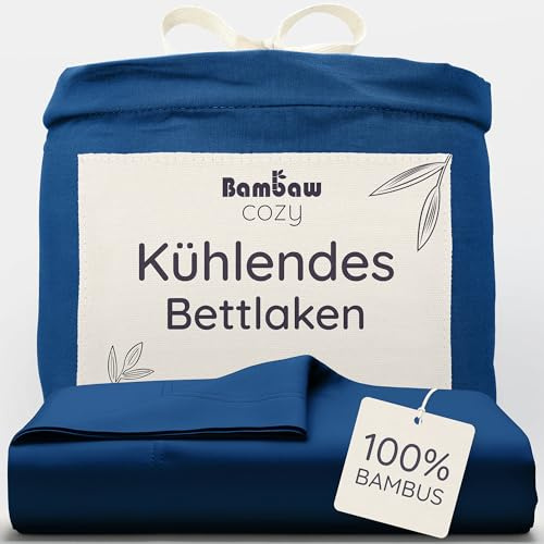 Bambaw Sabana Encimera Bambu Cama 180/200, 270x290 cm, Sabanas Bambu Duraderas, Ropa de Cama Antiácaros e Hipoalergénica, Sábana Encimera Termica Que Regula la Temperatura (Azul Marino)