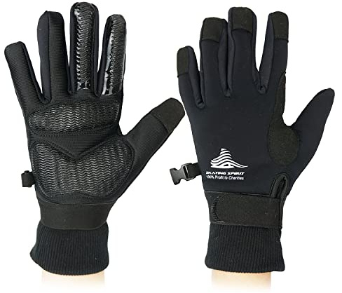 Gel Padded Thermal Gloves (1 Pair) with Wrist Straps, for Ice Figure Skating Skiing Snowboarding Winter Sports, Water Resistance Warm Flexible, Kids Adults Men & Women