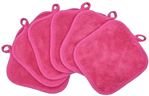 BloomSesame Makeup Remover Cloths for Face, Eye, Lips - Reusable Makeup Remover Pads Soft Microfiber Facial Cleansing Cloths 5 x 5 inch 6 Pack (Dark Pink)
