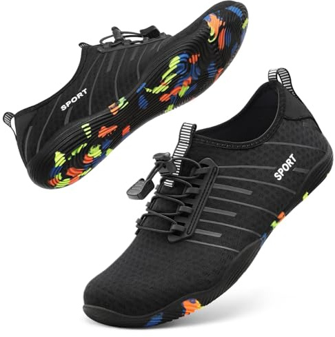 Water Shoes for Men Women River Shoes Adult Swim Beach Lake Pool Aqua Socks Barefoot Quick Dry for Hiking Surfing Kayaking Cruise Ship Essentials Size Women 11 / Men 9.5 (2-Black)