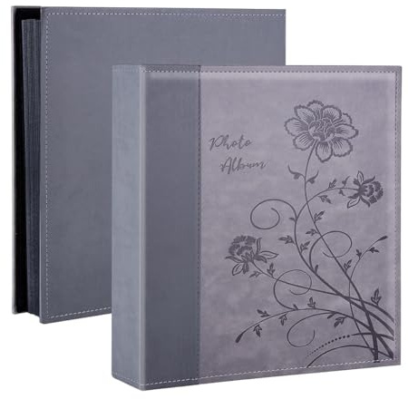 Miaikoe Album photo avec 400 pochettes pour photos de 15x10 cm, album de mariage et de famille avec couverture en cuir de grande capacité, contient 400 photos verticales paysage (Gris)