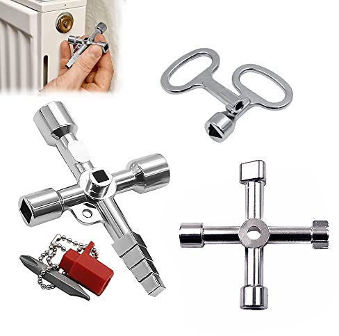 Nuyoach Schaltschrankschlüssel, Universalschlüssel,Dreiecksschlüssel,Kreuzschlüssel,Ventilschlüssel,4 Wege Multifunktionale Utilities Schlüssel für Wasser und Stromzähler, Gaszähler,Aufzüge