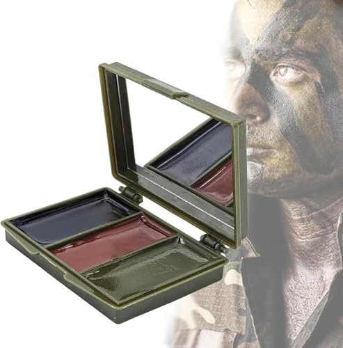 Pemarlis Camouflage Face Paint con Specchio, Mimetico Chameleon Mimetico Sopravvivenza Penna Tattica Mimetica, Pittura per Il Mimetica Viso Mimetico Trucco Militare,Verde/Rosso/Nero