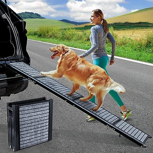 Duckygoo 160 cm faltbare Hunderampe für den Außenbereich, Hunderampe für Treppen mit rutschfester Teppichoberfläche, 43,2 cm breit, Haustierrampe für Hunde, um in ein Auto, SUV und LKW zu gelangen,