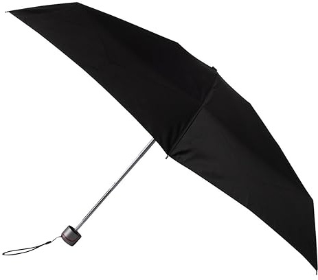 totes XTRA STRONG Mini ECO-BRELLA® Umbrella, Compact Folding Travel Umbrella with Recycled Fabric and Handle, Windproof, PFC Free, Lightweight, 93cm Canopy, Plain Black