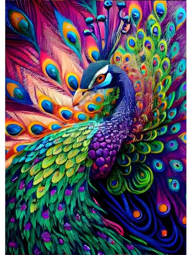 DAERLE Pavone colorato Pittura Diamante Fai Da Te, 5D Pavone Diamond Painting Kit Completo per Adulti, animale Diamant Painting per Bambini, Decorazioni per Casa 30x40cm