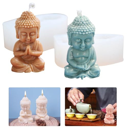 Bogoro 2 PCS Moldes para Velas, 3D Moldes de Silicona para Velas, Vela Molde de Silicona 3D, Molden de Velaa 3D, 3D Molde de Silicona para Vela con Forma de Buda, Moldens para Velae DIY