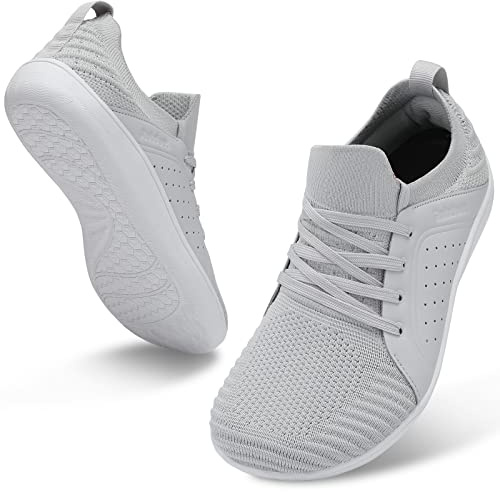 relxfeet Men's Minimalist Barefoot Shoes Wide Toe Zero Drop Sole Cross-Trainer Lightweight Slip-on Walking Shoes Trail Running Sneakers Fitness Gym Jogging Wrestling Hiking Lifting Light Gray 9.5