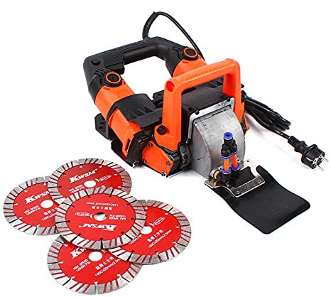 Scanalatrice da parete, 5200W scanalata per calcestruzzo, 10500 giri/mine, fresatrice elettrica, con 5 lame e tubo di uscita dell'acqua, per mattoni cemento marmo