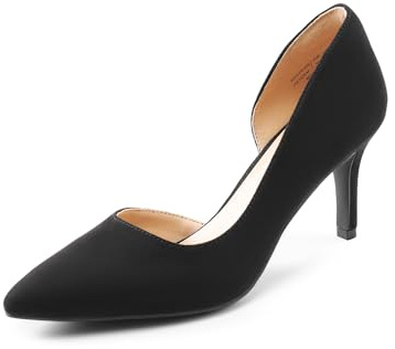 DREAM PAIRS Zapatos de Tacón Fina Clásicos Mujer de Zapatos de Salón PU con Adorno de Flores para Boda Fiesta,Size 39,Ante Negro,SDPU2416W