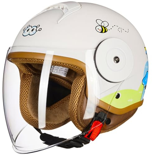 Simpatico Mezzo Moto Elettrico Per Bambini, Casco Aperto A Mezza Calotta Per Bambini Omologato ECE Per 2-14 Anni, Casco Per Scooter Da Bici Da Cross Per Ragazzi E Ragazze Retrò C,46-54cm