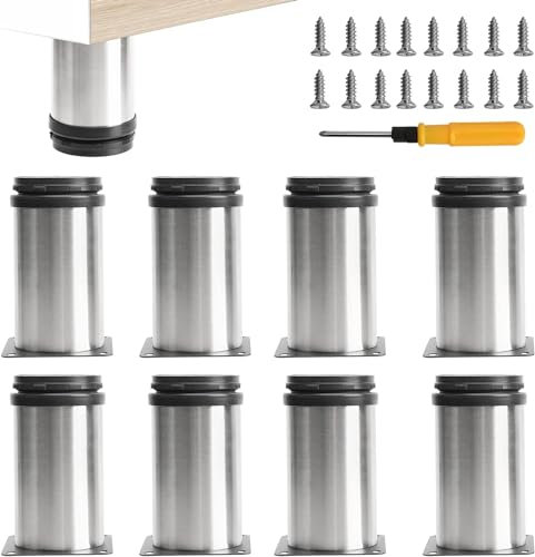 Uotyle Edelstahl Heavy Duty Metall Möbelfüße, Möbel Schrank einstellbar Edelstahl Küche Füße Runde verstellbare Bein Schrank Küche Tischbein Pads Protector (100mm)